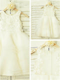 A-line/Princess Scoop Sleeveless Lace Tea-Length Tulle Flower Girl Dresses TPP0007721