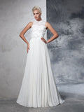 A-Line/Princess High Neck Pleats Sleeveless Long Chiffon Wedding Dresses TPP0006909