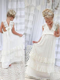 Empire Sleeveless V-neck Floor-Length Lace Chiffon Flower Girl Dresses TPP0007703