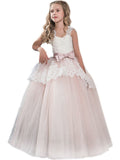 Ball Gown Sweetheart Sleeveless Bowknot Floor-Length Tulle Flower Girl Dresses TPP0007633
