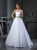 Ball Gown Sweetheart Beading Sleeveless Long Satin Wedding Dresses TPP0006141