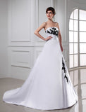A-Line/Princess Beading Strapless Sleeveless Long Satin Wedding Dresses TPP0006764