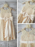 A-line/Princess Sleeveless Scoop Bowknot Knee-Length Lace Flower Girl Dresses TPP0007627