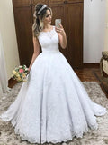 Ball Gown Scoop Sleeveless Sweep/Brush Train Lace Satin Wedding Dresses TPP0006727