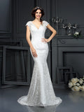 Trumpet/Mermaid V-neck Lace Sleeveless Long Lace Wedding Dresses TPP0006662