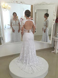 Sheath/Column Lace Long Sleeves Scoop Sweep/Brush Train Wedding Dresses TPP0006653