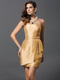 Sheath/Column Strapless Sleeveless Short Taffeta Bridesmaid Dresses TPP0005860