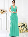 A-Line/Princess V-neck Pleats Sleeveless Long Chiffon Bridesmaid Dresses TPP0005367