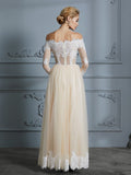 A-Line/Princess Off-the-Shoulder Long Sleeves Floor-Length Lace Tulle Wedding Dresses TPP0006638