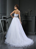 Ball Gown Sweetheart Beading Sleeveless Long Satin Wedding Dresses TPP0006141