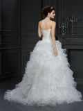 Ball Gown Sweetheart Hand-Made Flower Sleeveless Long Organza Wedding Dresses TPP0006877