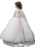Ball Gown Jewel Sleeveless Beading Floor-Length Tulle Flower Girl Dresses TPP0007652