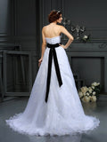 A-Line/Princess Sweetheart Sash/Ribbon/Belt Sleeveless Long Satin Wedding Dresses TPP0006874