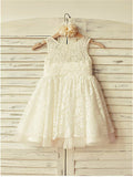 A-line/Princess Scoop Sleeveless Ruffles Tea-Length Lace Flower Girl Dresses TPP0007616