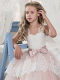 Ball Gown Sweetheart Sleeveless Bowknot Floor-Length Tulle Flower Girl Dresses TPP0007633