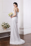 Sheath/Column Square Neck Sleeveless Ruffles Ruched Long Chiffon Net Wedding Dresses TPP0006992