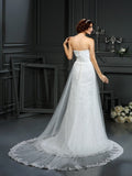 A-Line/Princess Sweetheart Pleats Sleeveless Long Net Wedding Dresses TPP0006726