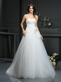 A-Line/Princess Sweetheart Beading Sleeveless Long Organza Wedding Dresses TPP0006942