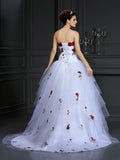 Ball Gown Strapless Hand-Made Flower Sleeveless Long Tulle Wedding Dresses TPP0006378
