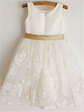 A-line/Princess Scoop Sleeveless Bowknot Tea-Length Lace Flower Girl Dresses TPP0007682