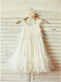 A-line/Princess Straps Sleeveless Ruffles Tea-Length Chiffon Flower Girl Dresses TPP0007697