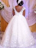 Ball Gown Organza Scoop Sleeveless Applique Floor-Length Wedding Dresses TPP0006768
