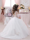 Ball Gown Jewel 1/2 Sleeves Lace Floor-Length Tulle Flower Girl Dresses TPP0007595