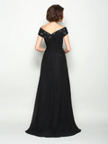 A-Line/Princess Off-the-Shoulder Beading Short Sleeves Long Chiffon Mother of the Bride Dresses TPP0007300