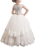 Ball Gown Sleeveless Scoop Lace Floor-Length Tulle Flower Girl Dresses TPP0007580
