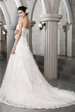 A-Line/Princess Strapless Sleeveless Beading Applique Hand-Made Flower Long Satin Wedding Dresses TPP0006931