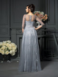 A-Line/Princess Scoop Lace 1/2 Sleeves Long Satin Mother of the Bride Dresses TPP0007136