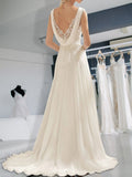 Empire Sleeveless Floor-Length V-neck Lace Chiffon Wedding Dresses TPP0006438