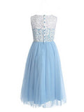 A-Line/Princess Sleeveless Jewel Lace Ankle-Length Tulle Flower Girl Dresses TPP0007594