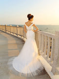 Sheath/Column V-neck Pleats Sleeveless Long Net Beach Wedding Dresses TPP0006191