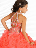 Ball Gown Halter Beading Sleeveless Long Organza Flower Girl Dresses TPP0007612