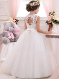 Ball Gown Jewel Sleeveless Applique Floor-Length Tulle Flower Girl Dresses TPP0007646