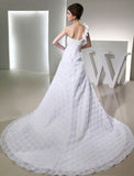 A-Line/Princess One-shoulder Sleeveless Taffeta Hand-made Flowers Long Wedding Dresses TPP0006998