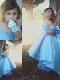 Ball Gown Off-the-Shoulder Ruffles Satin Sleeveless Asymmetrical Flower Girl Dresses TPP0007593