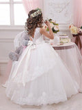 Ball Gown Sleeveless Scoop Sash/Ribbon/Belt Floor-Length Tulle Flower Girl Dresses TPP0007600