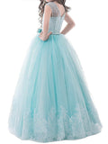 Ball Gown Jewel Sleeveless Bowknot Floor-Length Tulle Flower Girl Dresses TPP0007644