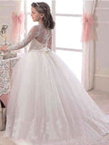 Ball Gown Scoop Long Sleeves Floor-Length Lace Tulle Flower Girl Dresses TPP0007642