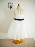 A-line/Princess Scoop Sleeveless Lace Ankle-Length Tulle Flower Girl Dresses TPP0007714