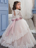 Ball Gown Jewel Long Sleeves Lace Floor-Length Tulle Flower Girl Dresses TPP0007626