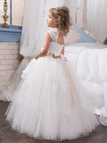 Ball Gown Jewel Sleeveless Crystal Floor-Length Tulle Flower Girl Dresses TPP0007617