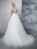 Ball Gown Jewel Lace Long Sleeves Long Lace Wedding Dresses TPP0006648