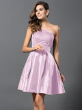 A-Line/Princess One-Shoulder Sleeveless Short Taffeta Bridesmaid Dresses TPP0005513