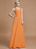 A-Line/Princess Sleeveless Floor-Length Chiffon V-neck Bridesmaid Dresses TPP0005433