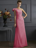 Sheath/Column One-Shoulder Sleeveless Pleats Long Elastic Woven Satin Bridesmaid Dresses TPP0005615