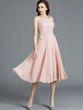 A-Line/Princess Sleeveless Scoop Tea-Length Chiffon Mother of the Bride Dresses TPP0007160