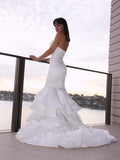 Trumpet/Mermaid Satin Sweetheart Sleeveless Layers Sweep/Brush Train Wedding Dresses TPP0006372